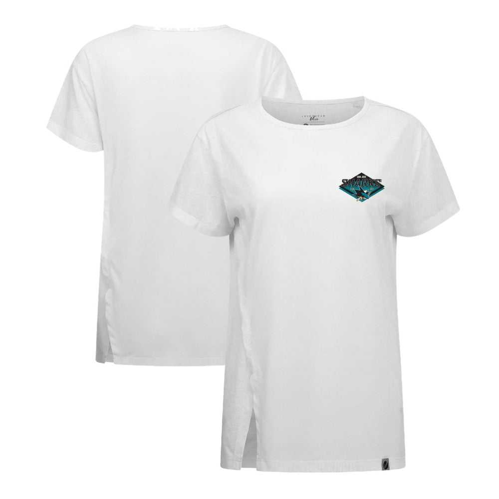 San Jose Sharks Levelwear Women's Influx Club Patch 2.0 T-Shirt - White | NHL Lifestyle