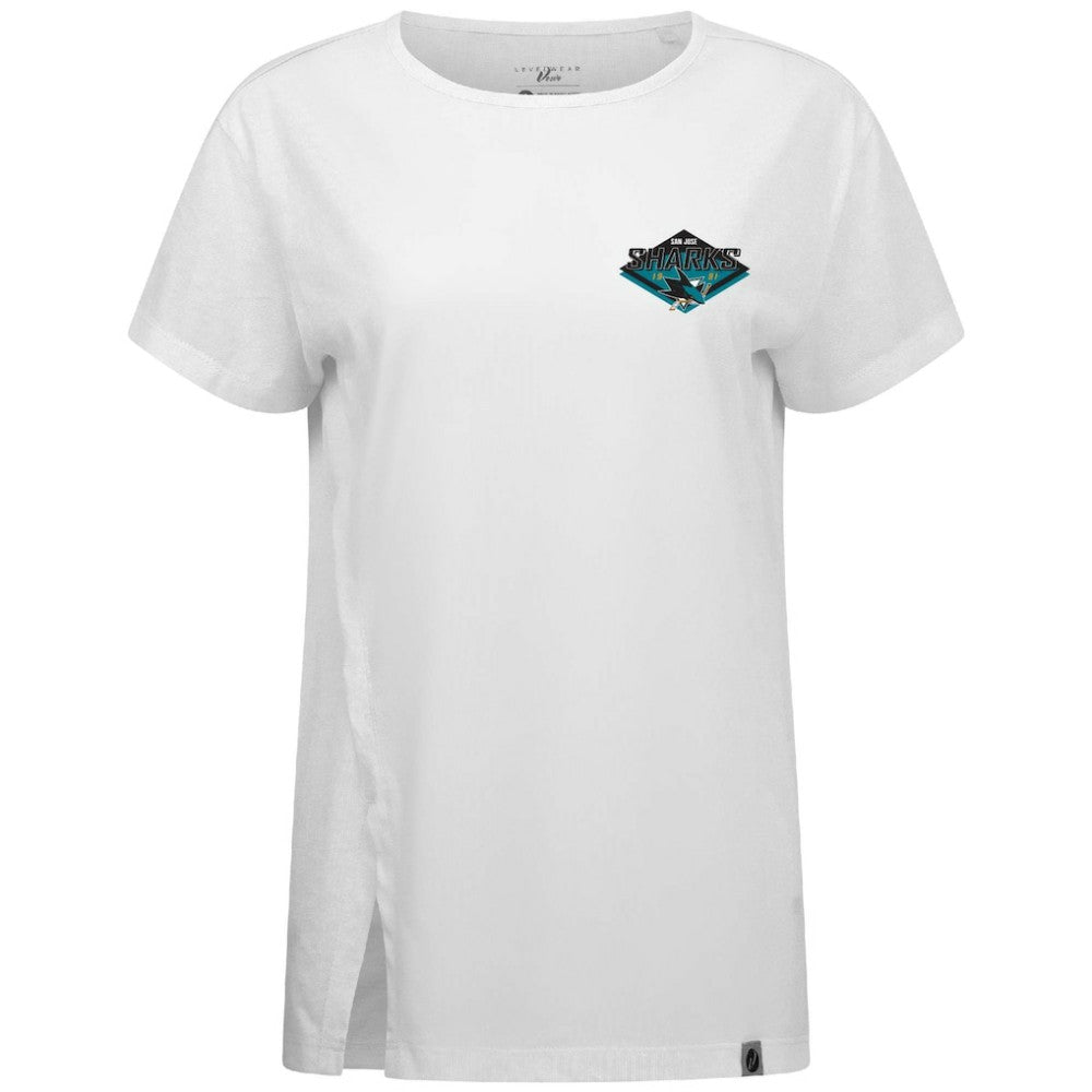 San Jose Sharks Levelwear Women's Influx Club Patch 2.0 T-Shirt - White | NHL Lifestyle