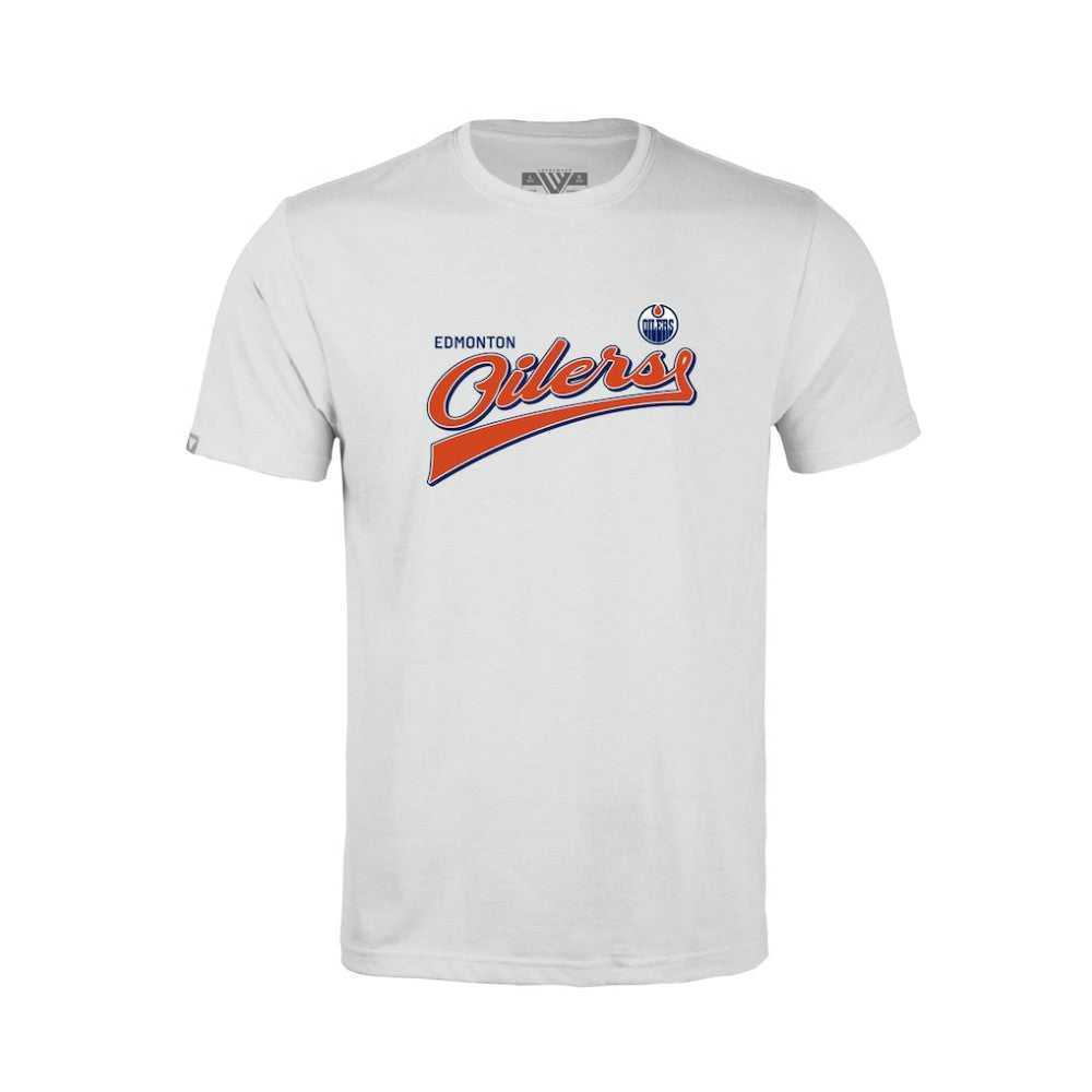 Edmonton Oilers Levelwear Youth Little Richmond Retro Script T-Shirt - White | NHL Clearance