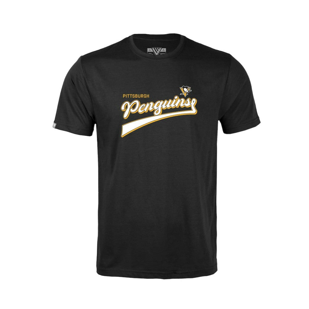 Pittsburgh Penguins Levelwear Youth Little Richmond Retro Script T-Shirt - Black | NHL near me