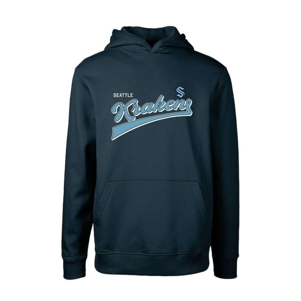 Seattle Kraken Levelwear Youth Podium Retro Script Fleece Pullover Hoodie - Deep Sea Blue | NHL discount