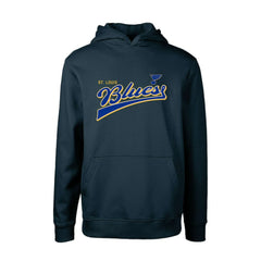 St. Louis Blues Levelwear Youth Podium Retro Script Fleece Pullover Hoodie - Navy | NHL Lifestyle
