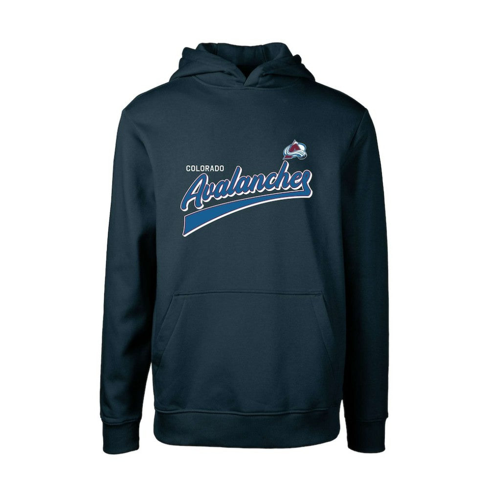 Colorado Avalanche Levelwear Youth Podium Retro Script Fleece Pullover Hoodie - Navy | NHL Clearance