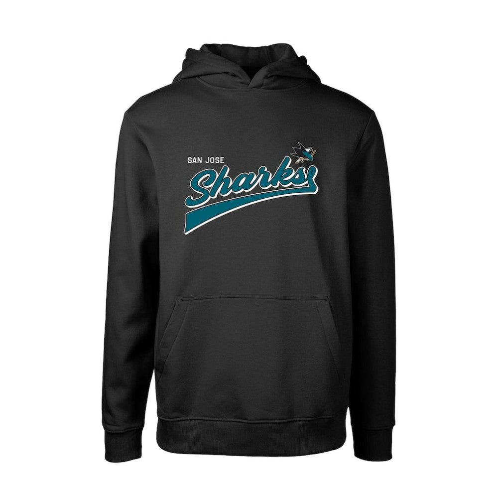 San Jose Sharks Levelwear Youth Podium Retro Script Fleece Pullover Hoodie - Black | NHL on sale