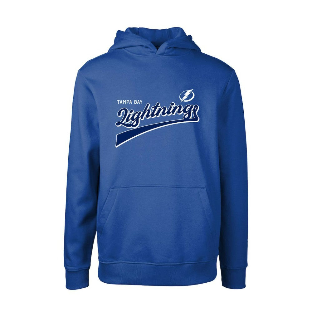 Tampa Bay Lightning Levelwear Youth Podium Retro Script Fleece Pullover Hoodie - Blue | NHL near me