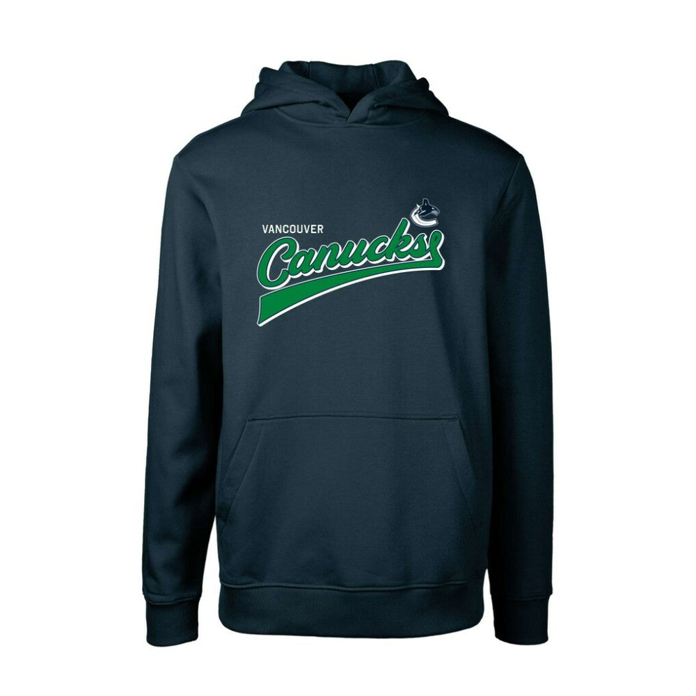 Vancouver Canucks Levelwear Youth Podium Retro Script Fleece Pullover Hoodie - Navy | NHL Clearance