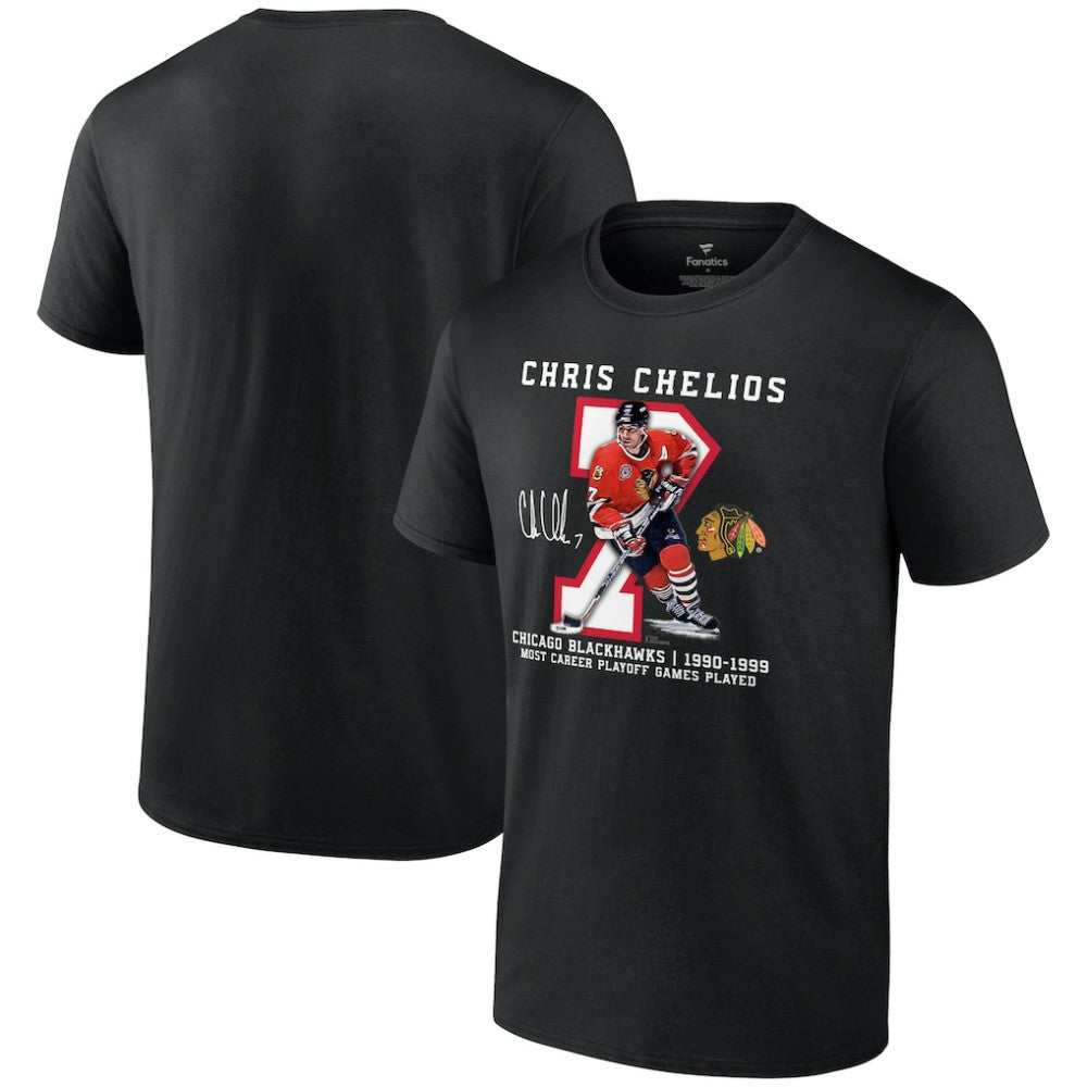 Chris Chelios Chicago Blackhawks Jersey Retirement T-Shirt - Black | NHL Clearance