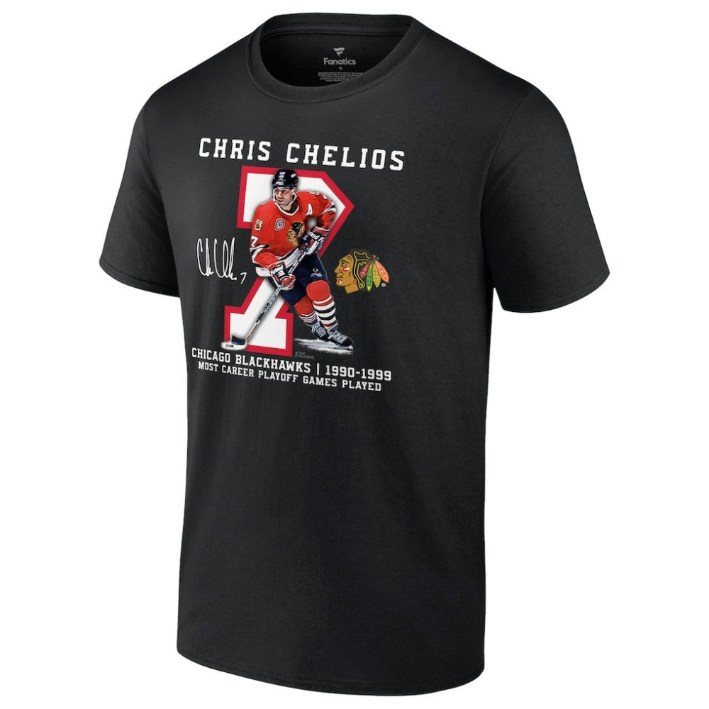 Chris Chelios Chicago Blackhawks Jersey Retirement T-Shirt - Black | NHL Clearance