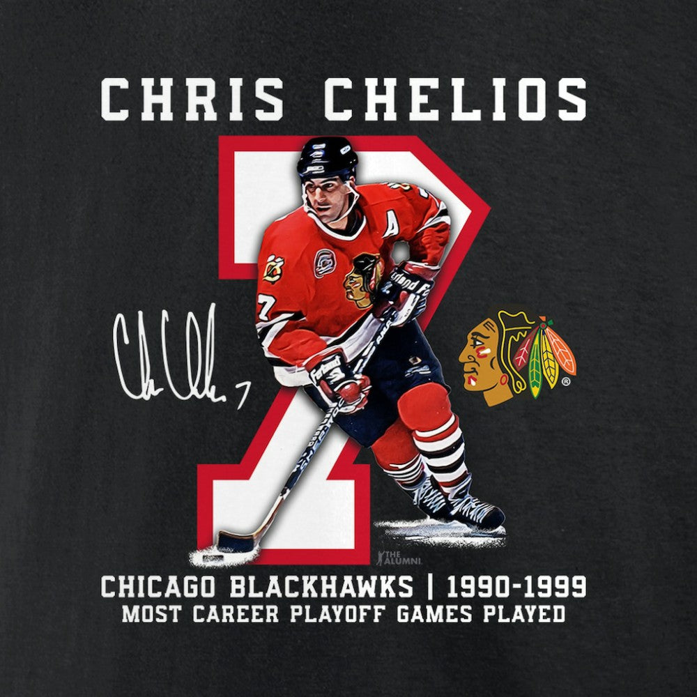 Chris Chelios Chicago Blackhawks Jersey Retirement T-Shirt - Black | NHL Clearance