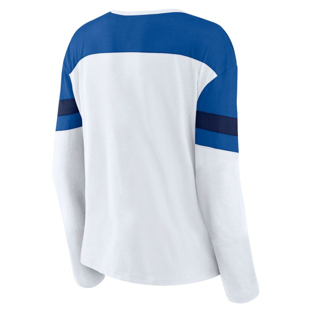 New York Rangers Fanatics Women's Frozen Long Sleeve Notch Neck T-Shirt - White/Blue | Fanatics discount