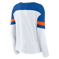 New York Islanders Fanatics Women's Frozen Long Sleeve Notch Neck T-Shirt - White/Royal | Fanatics Lifestyle