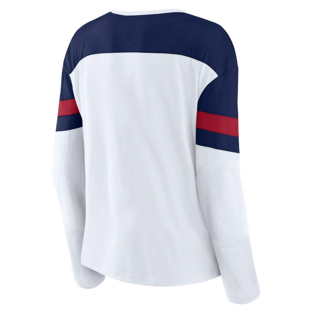 Montreal Canadiens Fanatics Women's Frozen Long Sleeve Notch Neck T-Shirt - White/Navy | Fanatics online