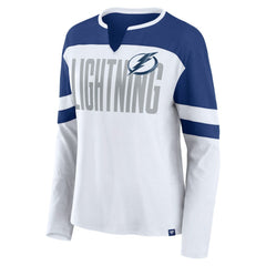 Tampa Bay Lightning Fanatics Women's Frozen Long Sleeve Notch Neck T-Shirt - White/Blue | Fanatics online