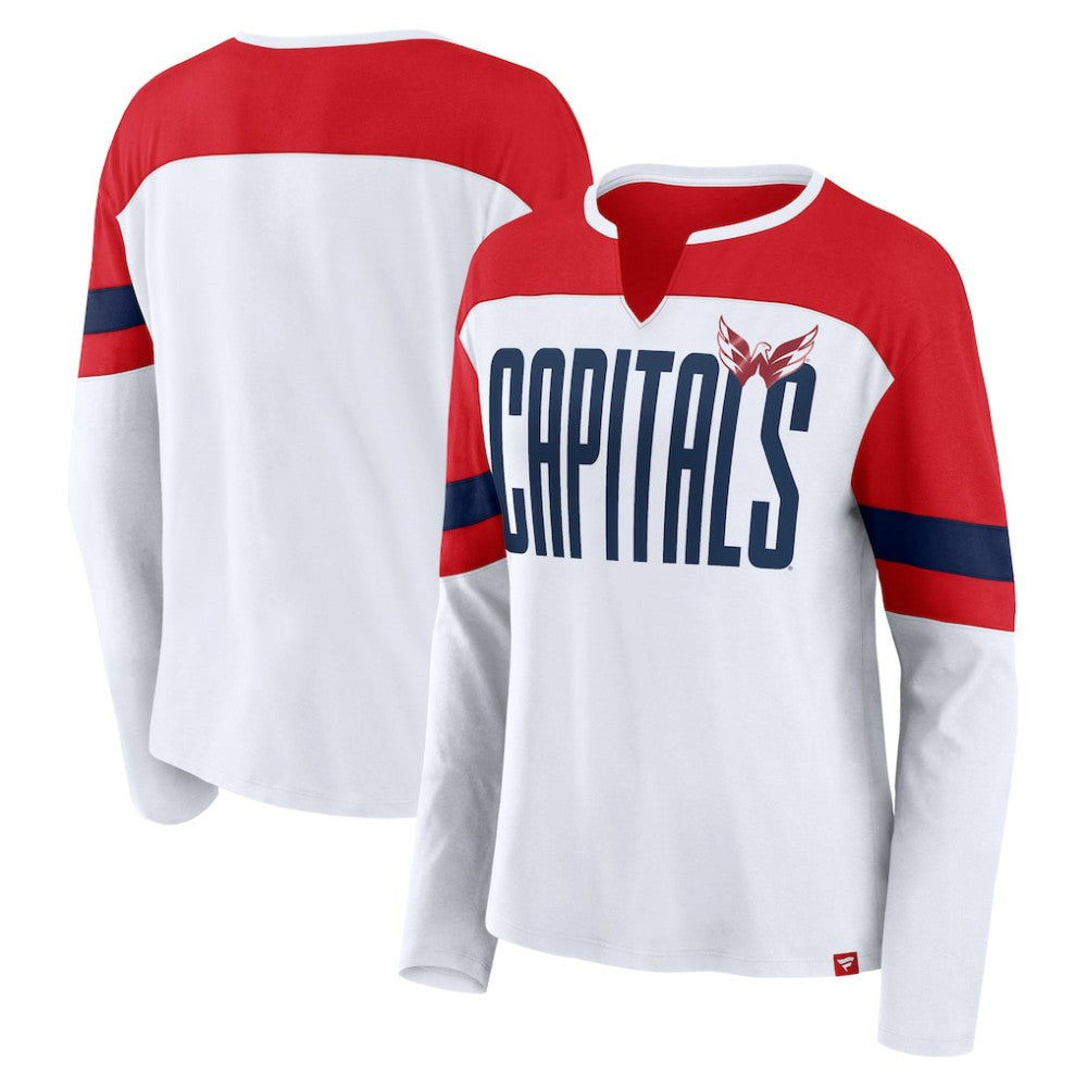 Washington Capitals Fanatics Women's Frozen Long Sleeve Notch Neck T-Shirt - White/Red | Fanatics online