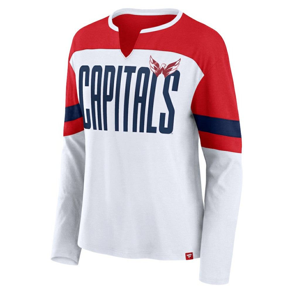 Washington Capitals Fanatics Women's Frozen Long Sleeve Notch Neck T-Shirt - White/Red | Fanatics online