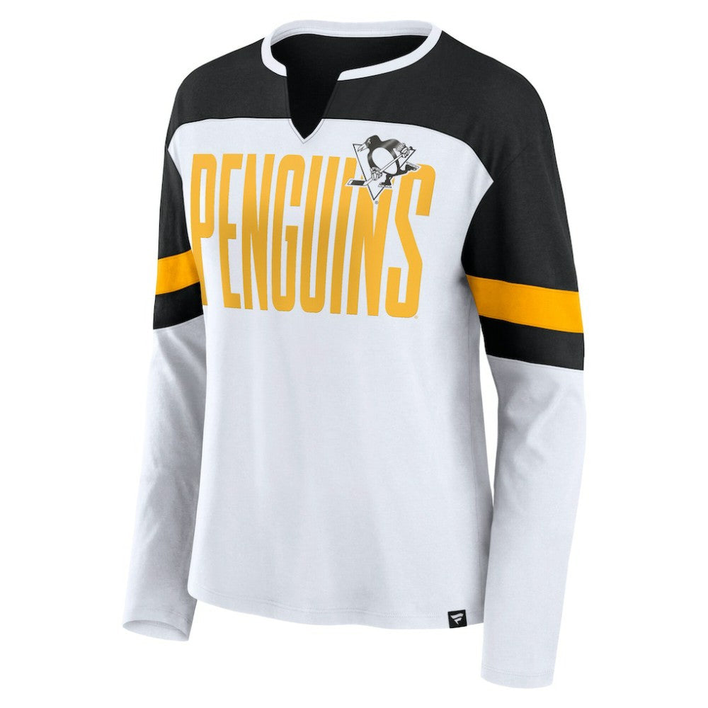 Pittsburgh Penguins Fanatics Women's Frozen Long Sleeve Notch Neck T-Shirt - White/Black | Fanatics online