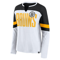 Boston Bruins Fanatics Women's Frozen Long Sleeve Notch Neck T-Shirt - White/Black | Fanatics on sale