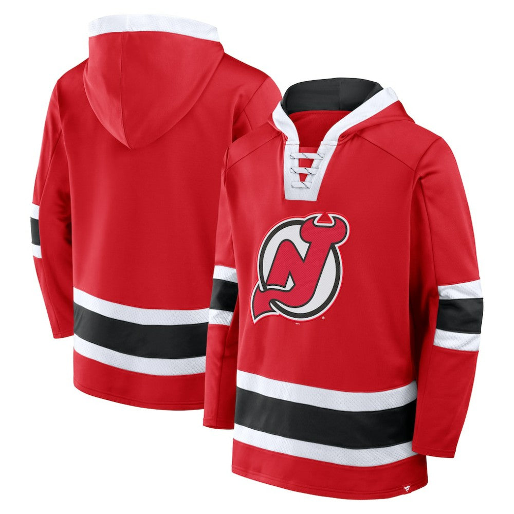 New Jersey Devils Fanatics Inside Line Fleece Pullover Hoodie- Red | Fanatics Lifestyle