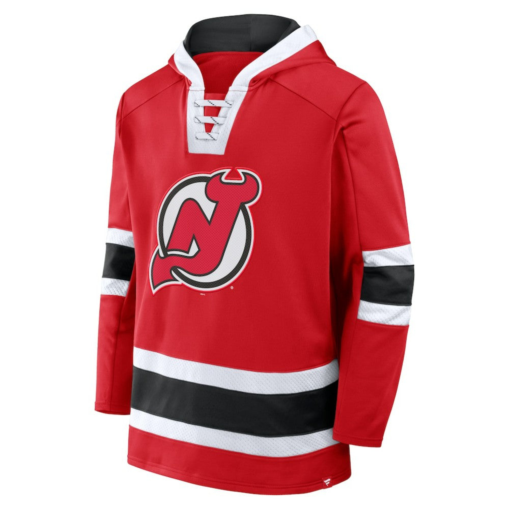 New Jersey Devils Fanatics Inside Line Fleece Pullover Hoodie- Red | Fanatics Lifestyle