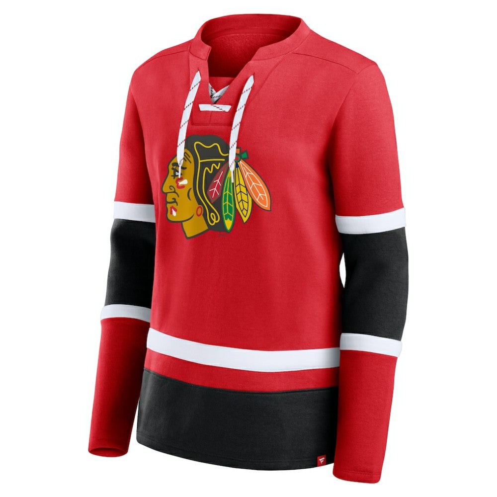 Chicago Blackhawks Fanatics Women's Prime Time Lace-Up Long Sleeve T-Shirt - Red | Fanatics sale