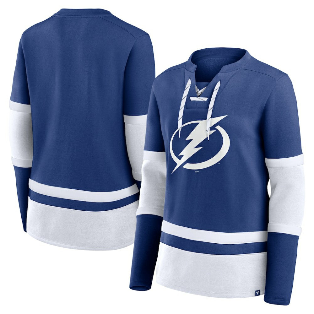 Tampa Bay Lightning Fanatics Women's Prime Time Lace-Up Long Sleeve T-Shirt - Blue | Fanatics discount