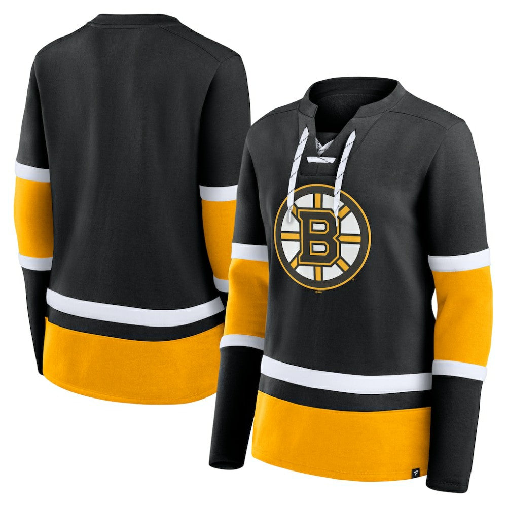 Boston Bruins Fanatics Women's Prime Time Lace-Up Long Sleeve T-Shirt - Black | Fanatics sale