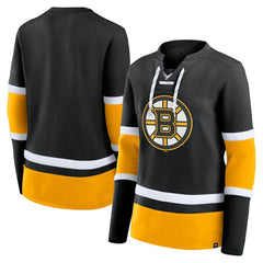 Boston Bruins Fanatics Women's Prime Time Lace-Up Long Sleeve T-Shirt - Black | Fanatics sale