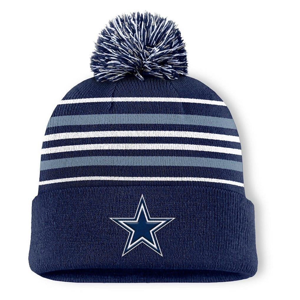 Dallas Cowboys Fundamental Striped Cuffed Knit Hat with Pom - Navy - Fanatics