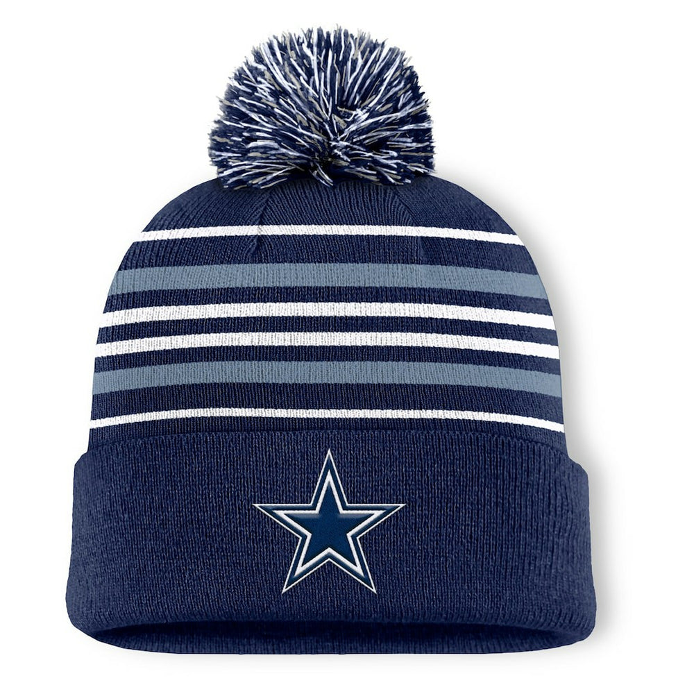 Dallas Cowboys Fundamental Striped Cuffed Knit Hat with Pom - Navy - Fanatics