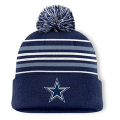 Dallas Cowboys Fundamental Striped Cuffed Knit Hat with Pom - Navy - Fanatics