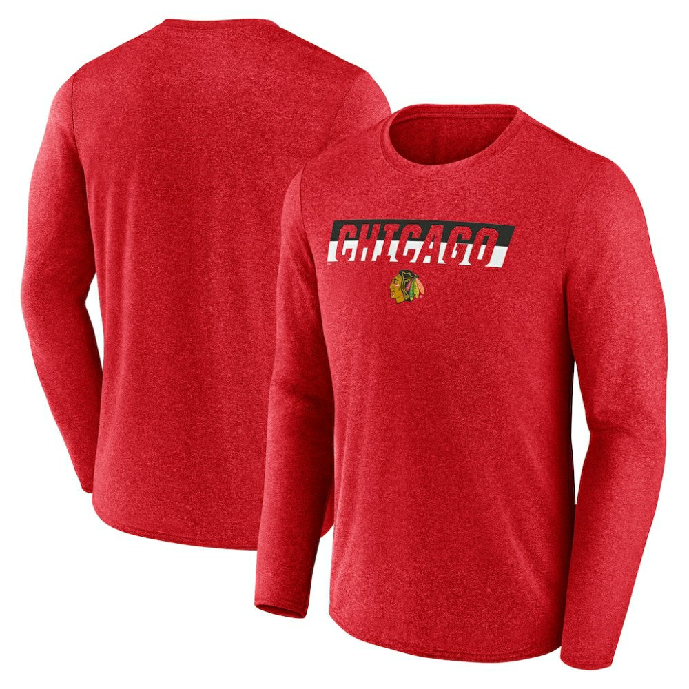 Chicago Blackhawks Fanatics Transition Long Sleeve T-Shirt - Heather Red | Fanatics Clearance