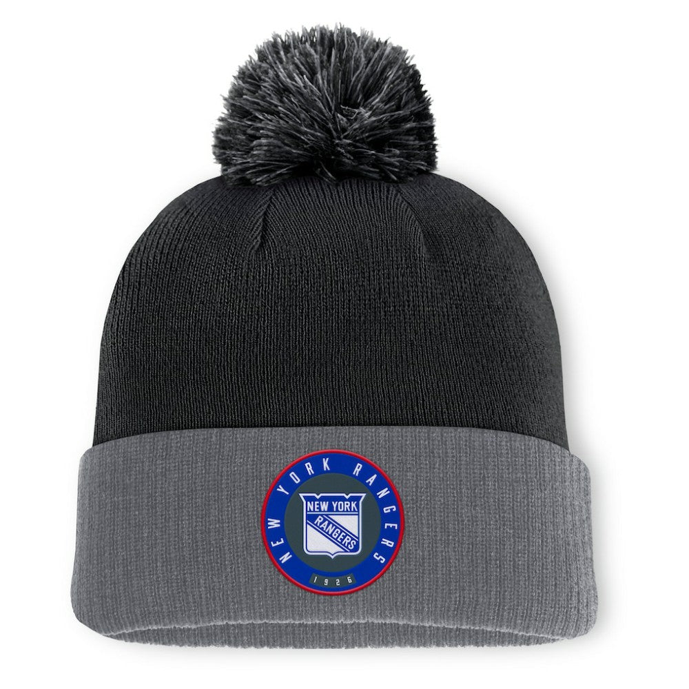 New York Rangers Fanatics Aspyn Cuffed Knit Hat with Pom - Black | Fanatics sale