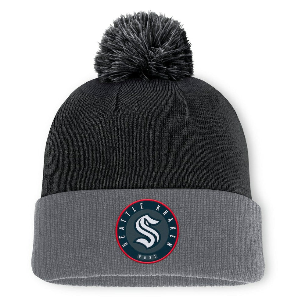 Seattle Kraken Fanatics Aspyn Cuffed Knit Hat with Pom - Black | Fanatics Clearance