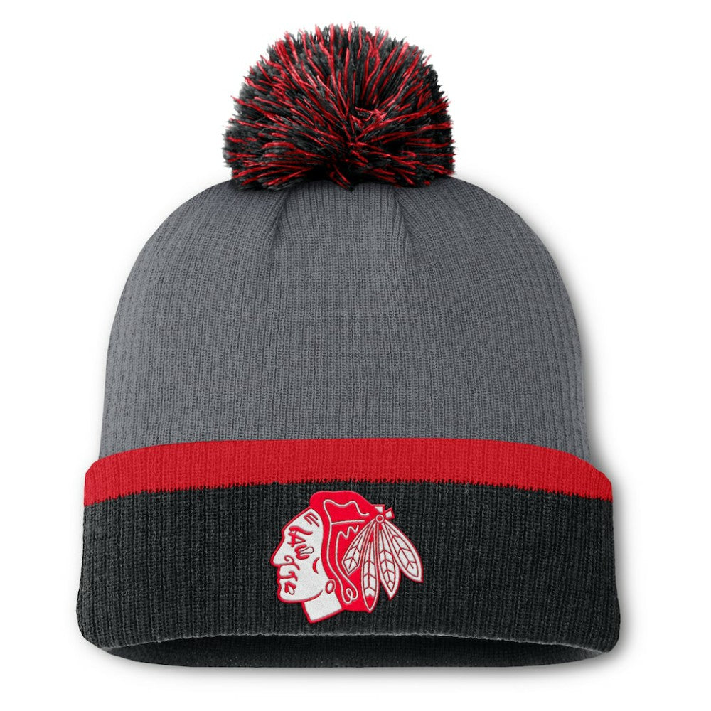 Chicago Blackhawks Fanatics Women's Cuffed Knit Hat with Pom - Charcoal | Fanatics near me