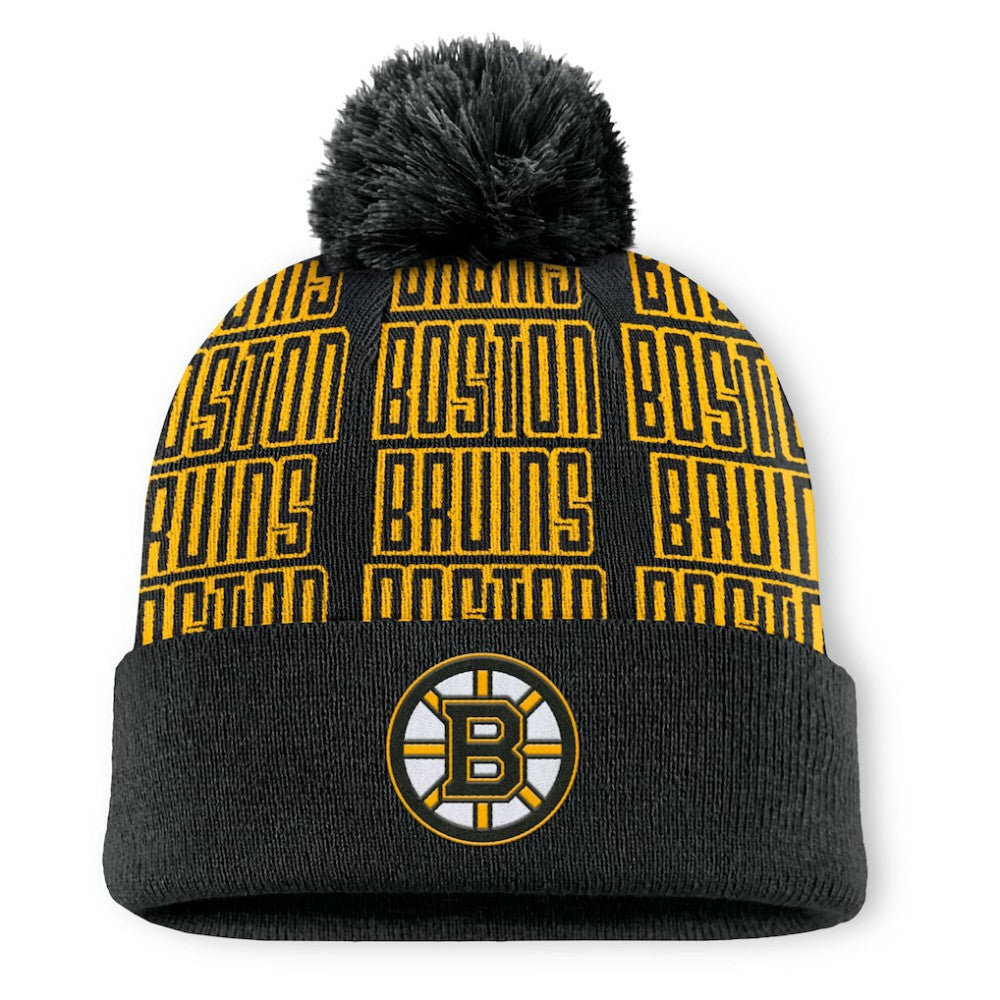 Boston Bruins Fanatics Fundamental Empty Net Cuffed Knit Hat with Pom - Black | Fanatics Lifestyle