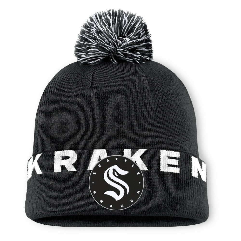 Seattle Kraken Fanatics Fundamental High Stick Cuffed Knit Hat with Pom - Black | Fanatics Lifestyle