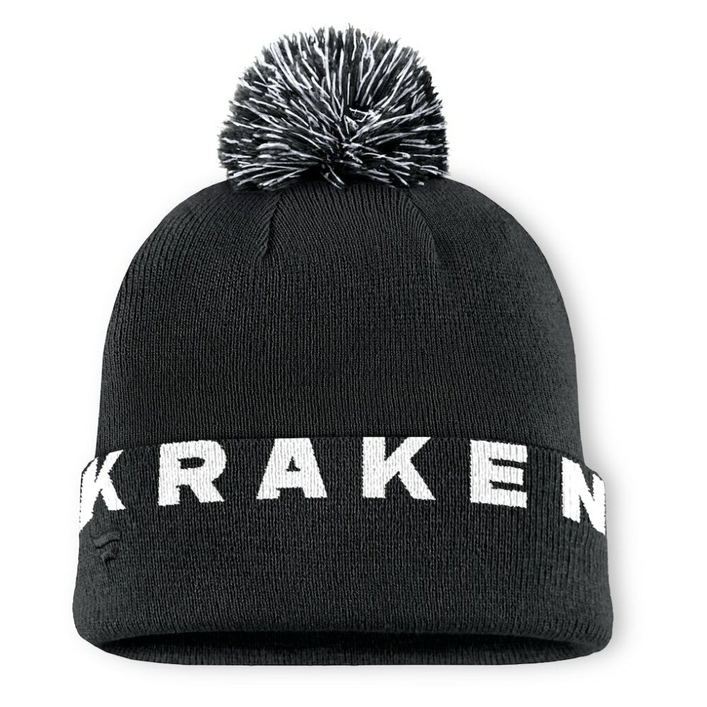 Seattle Kraken Fanatics Fundamental High Stick Cuffed Knit Hat with Pom - Black | Fanatics Lifestyle