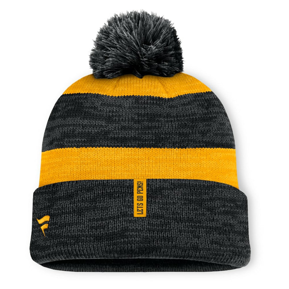 Pittsburgh Penguins Fanatics Fundamental Red Line Cuffed Knit Hat with Pom - Black | Fanatics near me