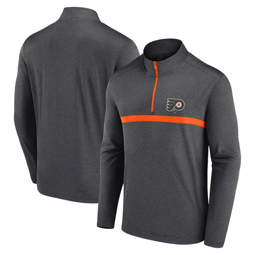 Philadelphia Flyers Logo Athletic Head-to-Head Raglan Quarter-Zip Top - Heather Charcoal | NHL discount