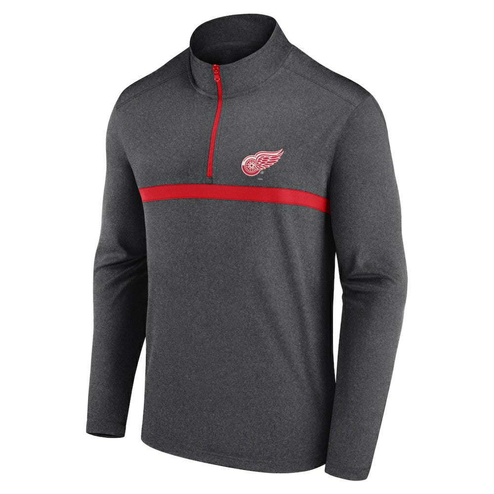 Detroit Red Wings Logo Athletic Head-to-Head Raglan Quarter-Zip Top - Heather Charcoal | NHL Clearance
