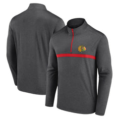 Chicago Blackhawks Logo Athletic Head-to-Head Raglan Quarter-Zip Top - Heather Charcoal | NHL Lifestyle