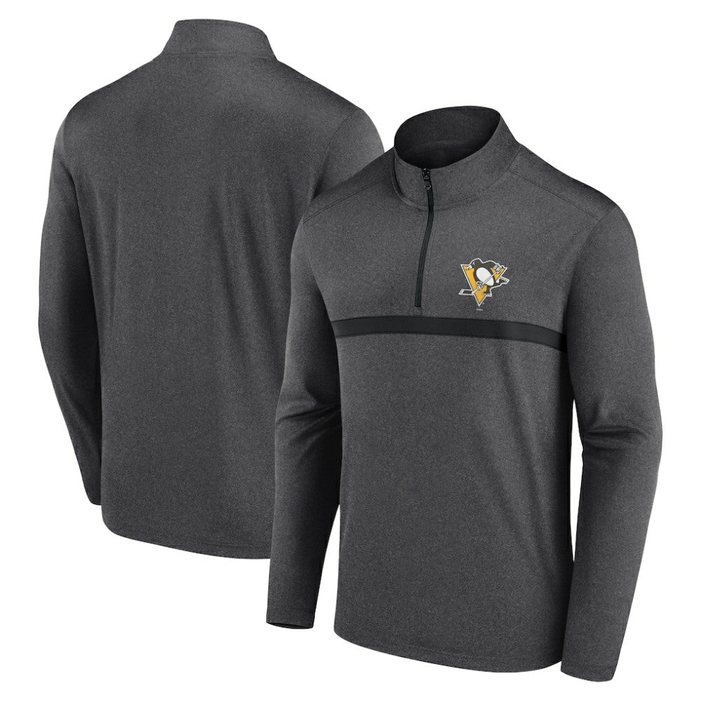 Pittsburgh Penguins Logo Athletic Head-to-Head Raglan Quarter-Zip Top - Heather Charcoal | NHL on sale