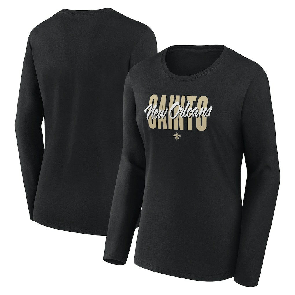 New Orleans Saints Logo Athletic Women's Grip Long Sleeve T-Shirt - Black - NFL