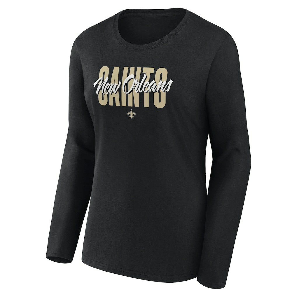 New Orleans Saints Logo Athletic Women's Grip Long Sleeve T-Shirt - Black - NFL