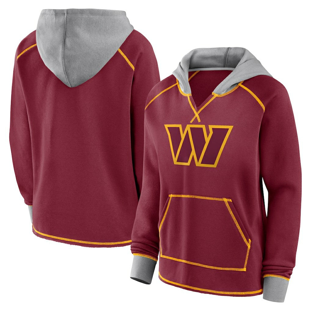 Washington Commanders Logo Athletic Women's Boom Fleece Pullover V-Neck Hoodie - Burgundy - NFL