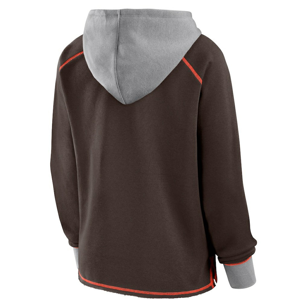 Cleveland Browns Logo Athletic Women's Boom Fleece Pullover V-Neck Hoodie - Brown - NFL