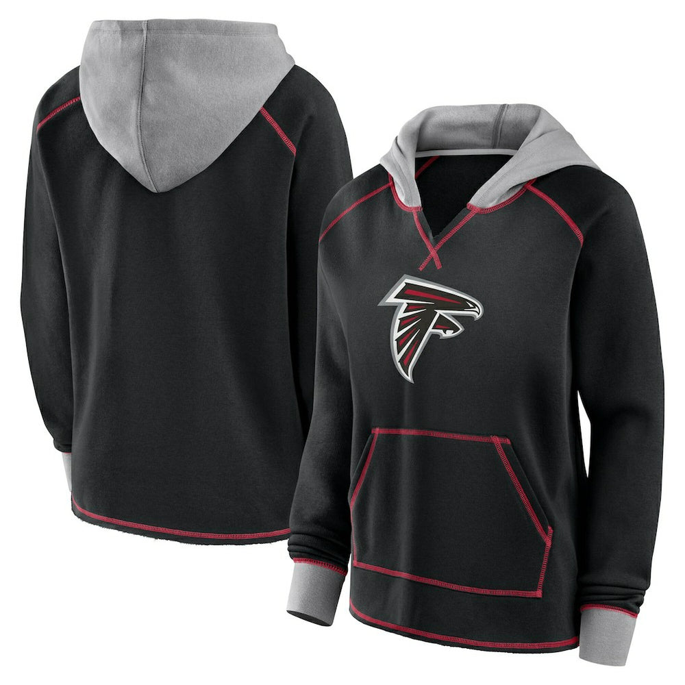Atlanta Falcons Logo Athletic Women's Boom Fleece Pullover V-Neck Hoodie - Black - NFL