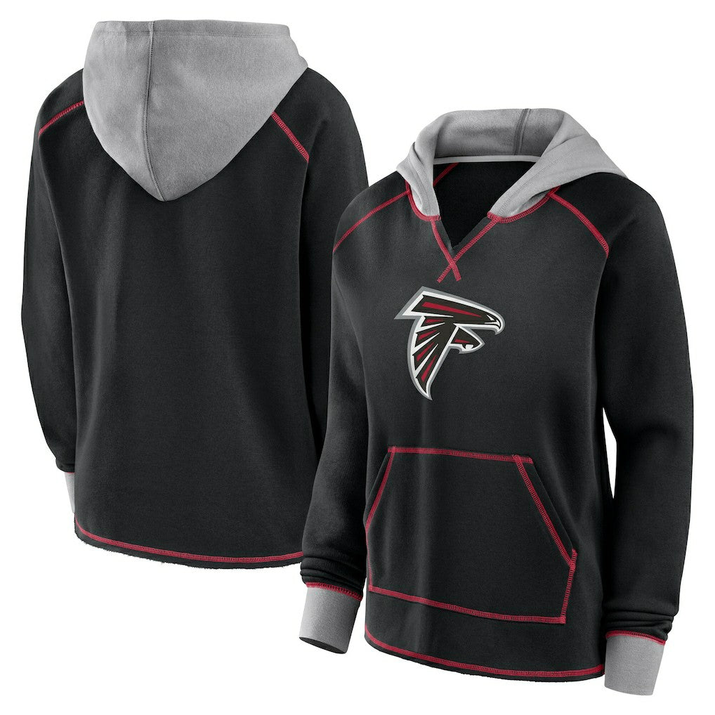 Atlanta Falcons Logo Athletic Women's Boom Fleece Pullover V-Neck Hoodie - Black - NFL