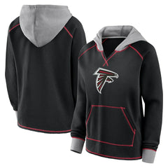 Atlanta Falcons Logo Athletic Women's Boom Fleece Pullover V-Neck Hoodie - Black - NFL