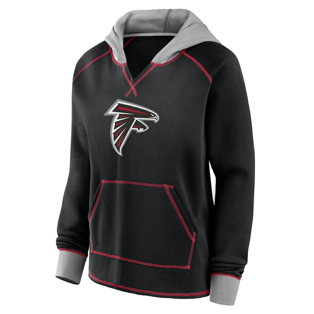 Atlanta Falcons Logo Athletic Women's Boom Fleece Pullover V-Neck Hoodie - Black - NFL